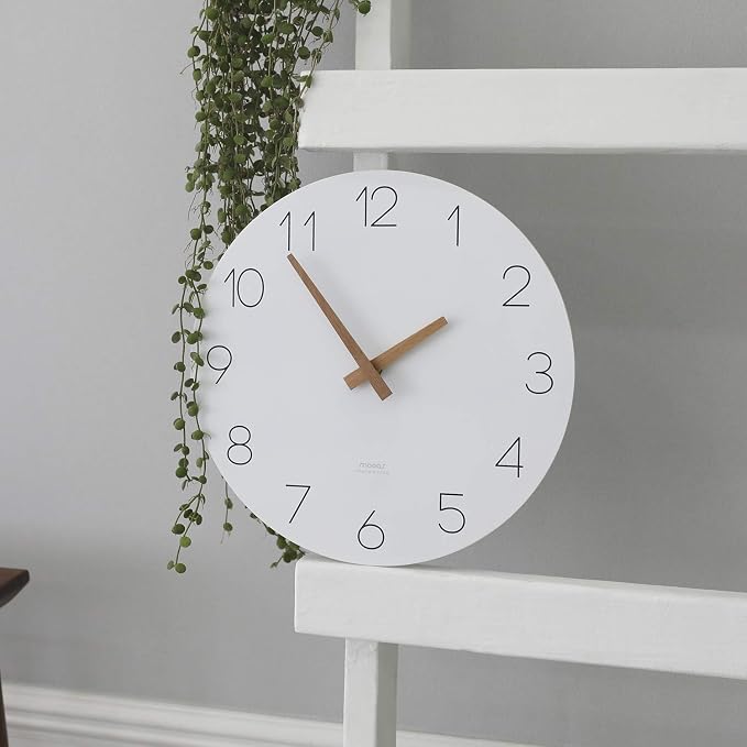 mooas Flatwood Wall Clock, 12" Analog Wall Clock, Silent Non-Ticking | Modern Wall Clocks Battery Operated for Office, Home, Bathroom, Kitchen, Bedroom, School, Living Room