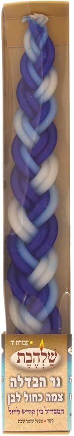 Set of 3 Blue and White Braided Havdalah Wax Candle