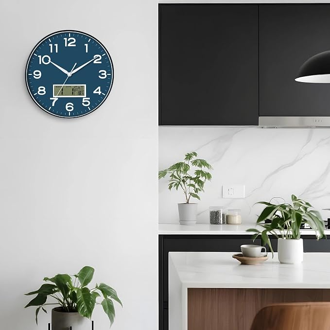 AKCISOT 12 Inch Wall Clock, Silent Battery Operated Analog Clock, Blue | LCD | Office | Kitchen | Living Room | Classroom | Easy-to-read Numbers