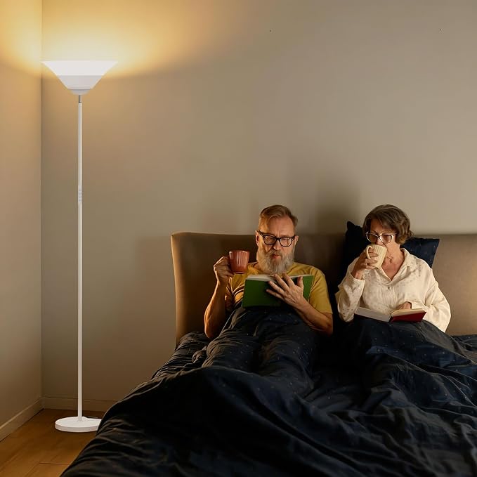 SIBRILLE Torchiere Floor Lamp, 30W Dimmable LED Standing Lamp with Remote/Button Control, 1800Lm, 3000-6500K, 72in Bright Standing Pole Light for Living Room Bedroom Office Corner, White