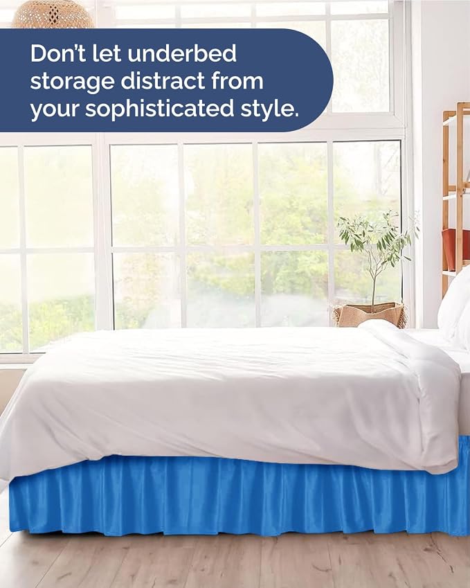Wrap Around Dust Ruffle Bed Skirt - Royal Blue - for Full Size Beds w/ 9 Inch Drop - Easy Fit Elastic Strap - Adjustable Pleated Bedskirt w/Brushed Fabric - Wrinkle-Free - Women, Men, Kids & Teens