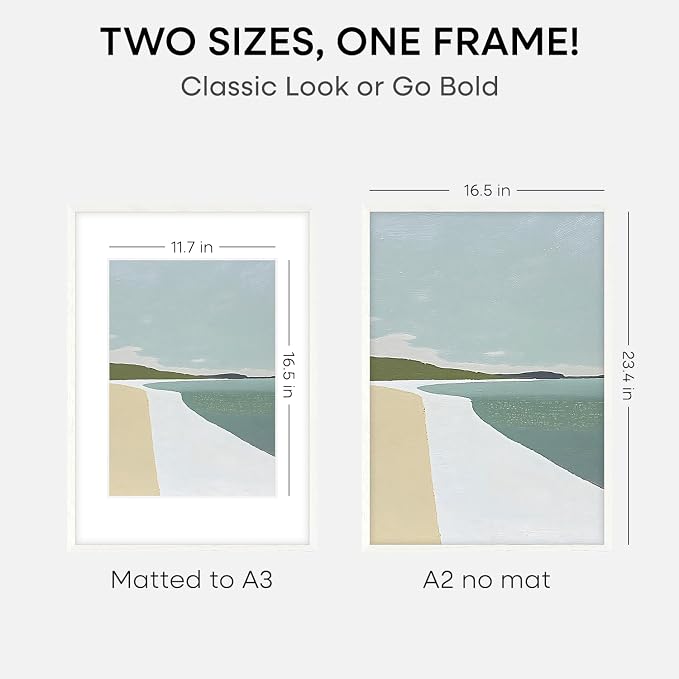 Homeforia A2 White Oak Picture Frame, High-End Wood, A3 Mat, Glass
