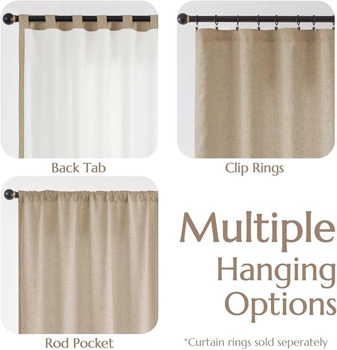 jinchan Lined Linen Curtains Privacy Back Tab 50x63 Inch 2 Panels Set Taupe | Light Filtering Curtains with White Privacy Liner, Cottage Core Farmhouse Curtains for Living Room, Rod Pocket 63 Inch Length