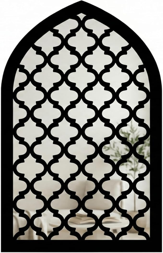 1 Pcs Gothic Window Wall Mirror Decor, 12.8 x 8.9 Inch Self Adhesive Arched Decorative Mirror Wall Sticker for Bedroom Bathroom Living Room Entryway Hallway Apartment and Home Accent Decor