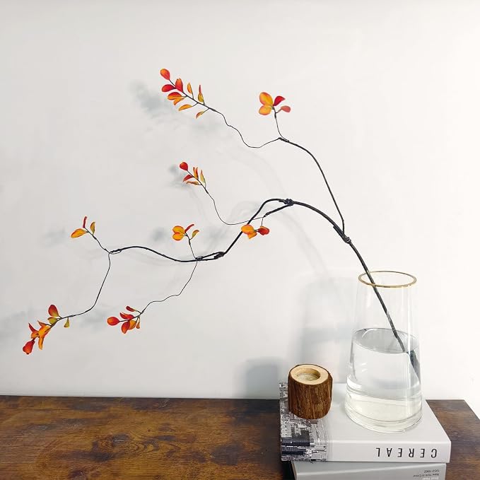 6 Pcs Fall Stems Artificial Ficus Branches, 47.2 Inch Faux Eucalyptus Stems Fall Decor, Fake Leaves Fall Decorations for Home, Autumn Table Decor Fall Branches for Vase Filler Centerpieces