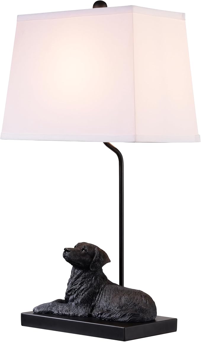 YANIC Desk Lamp with Black Dog Statue, Resin Lamp for Bedroom, 3 Way Dimmable Rotary Switch, Home Décor Accents for Living Room, Office, Dormitory, Reading Room (24061)