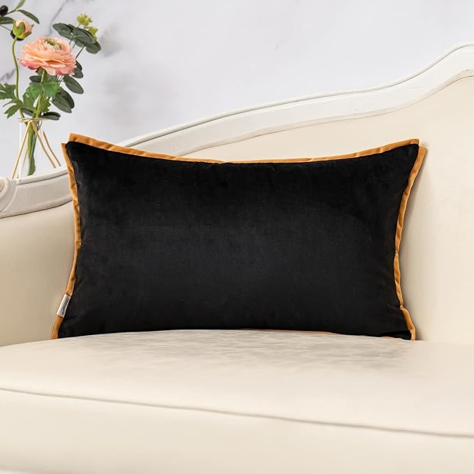 Yangest Black and Gold Rectangle Pillow Cover Cut Velvet Leopard Print Cushion Cover Luxury Modern Pillowcover for Couch Living Room Bedroom,12x20 Inch