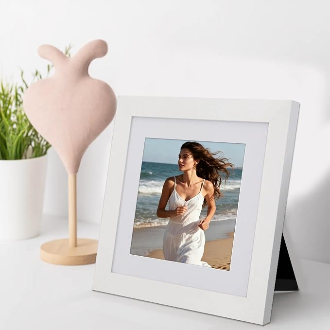 Boarding 8x8 Picture Frames White,5x5 Mat,Tempered glass,Engineered Wood