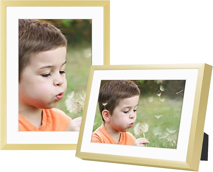 Frametory 2 Pack 5x7 Aluminum Frame with Mat for 4x6 Photo, Gold