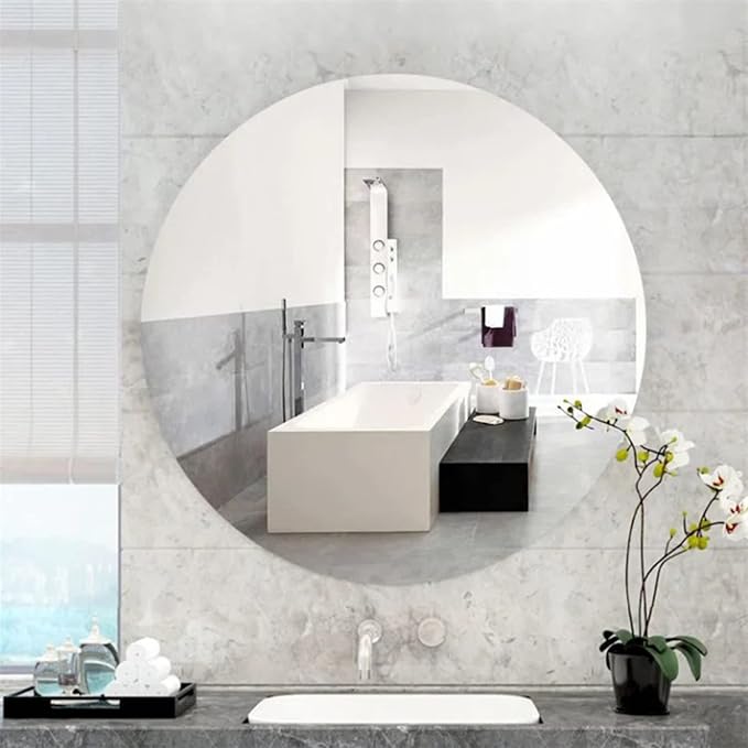 16'' Round Glass Mirror for Wall Decor, Frameless Circle Wall Mirror | 2mm HD Reflection Wall Mounted Mirrors with Tape, Decorative Circular Wall Mirror for Bathroom, Vanity, Entryway, Home Decor