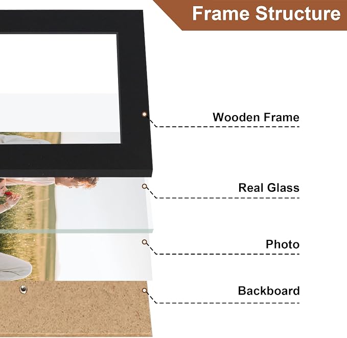 4x6 Collage Picture Frames Set of 2, Rustic Wooden Real Glass Horizontal Hanging 3 Opening 4 by 6 Photo Frame, Black