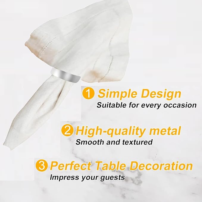 Silvery Napkin Rings-10 Pcs Stainless Steel Napkin Rings | Metal Napkin Ring for Table Settings Wedding Christmas Party Dinner Table