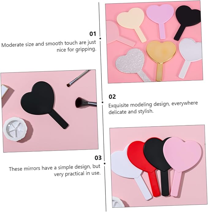 Beaupretty 3pcs Heart Makeup Mirror Heart Shaped Mirror Handheld Cosmetic Mirror Vanity Mirror
