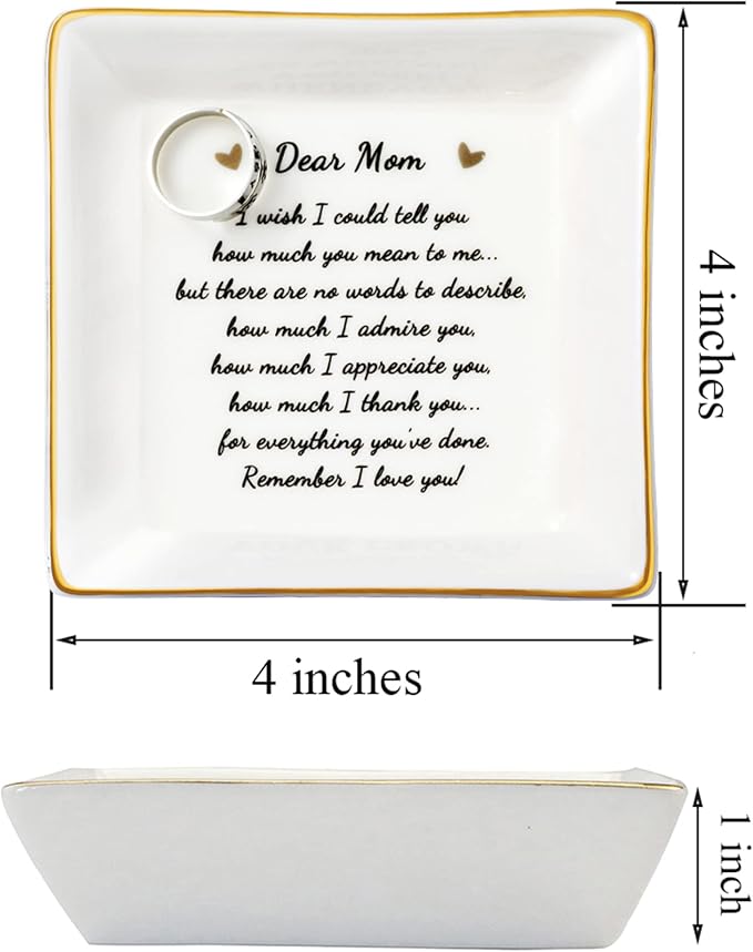 JoycuFF Gifts for Mom Birthday Unique from Daughter Ring Trinket Dish Tray Jewelry Ring Holder Mother's Day Thanksgiving Day Christmas Gifts for Mama Mother