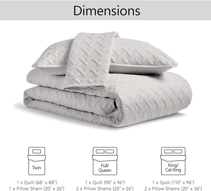 FLYMME Light Grey Twin Quilt Bedding Set Thin Lightweight Bedspreads,Soft Microfiber Bed Coverlet for All Season (1 Quilt, 1Sham)