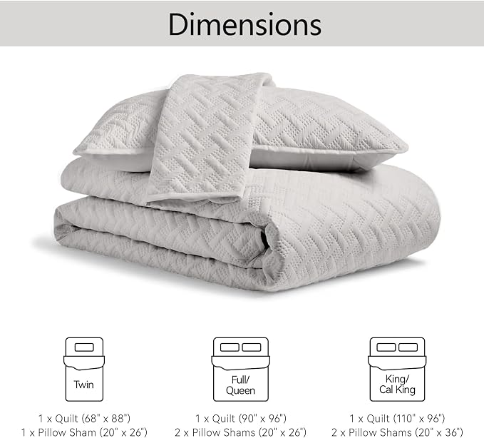 FLYMME King Size Quilt Bedding Set Light Grey Lightweight Bedspreads Set,Soft Microfiber Bed Coverlet 3 Pieces (1 Quilt, 2 Shams)