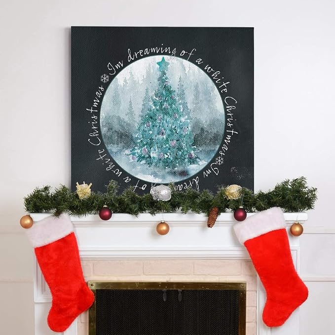 Renditions Gallery Canvas Wall Art for Christmas Decor White Snowy Christmas Dream Abstract Artwork for Bedroom Home Kitchen Wall Decorations - 32"X32" LT05