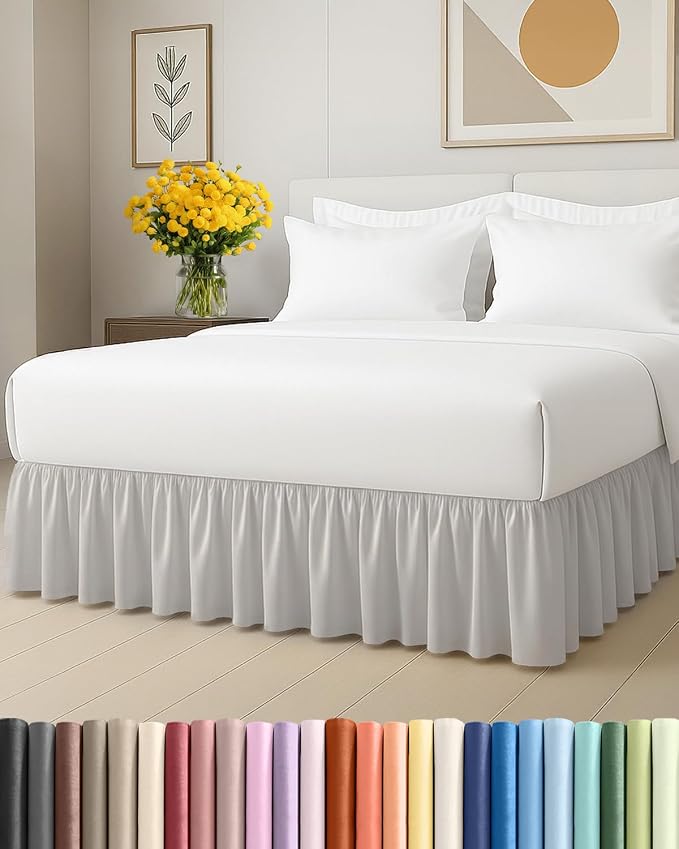 Bedskirt Twin Size Ruffle - Ruffled Bed Skirt - 12 Inch Drop - French Grey | Bedskirt with Platform, Ultra-Soft Premium Hotel Quality, Wrinkle Free, Fade & Shrink Resistant, for Women, Men, Kids & Teens