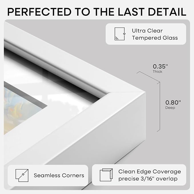 Homeforia 15x15 White Picture Frame, High-End Metal, 11x11 Mat, Glass