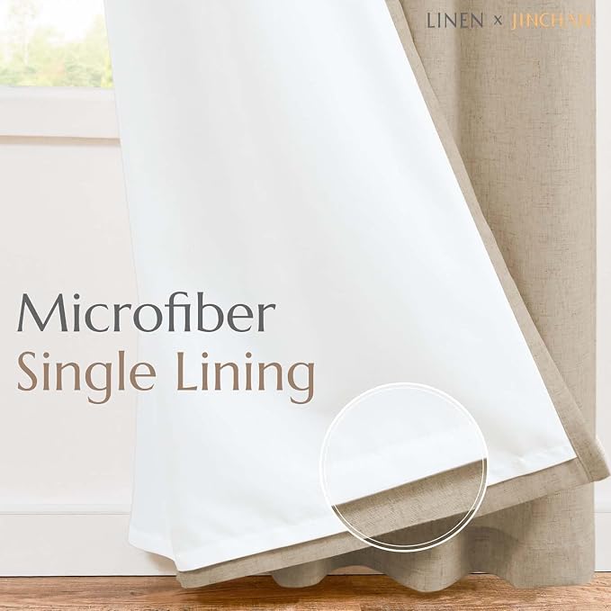 jinchan Lined Linen Curtains Privacy Back Tab 38x63 Inch 2 Panels Set Taupe | Light Filtering Curtains with White Privacy Liner, Cottage Core Farmhouse Curtains for Living Room, Rod Pocket 63 Inch Length