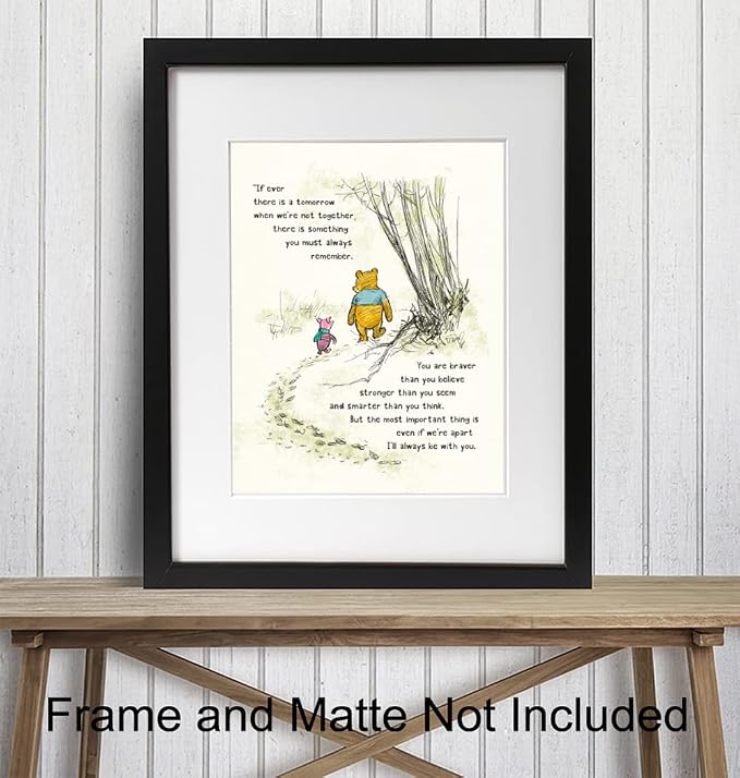 Winnie Pooh Wall Art - Kids Wall Art - Boys Room, Baby Nursery Decor - Girls Bedroom Print - Wall Decor for Toddlers - Always Remember You Are Braver Than You Believe - A. A. Milne Poster 11x14 Gift