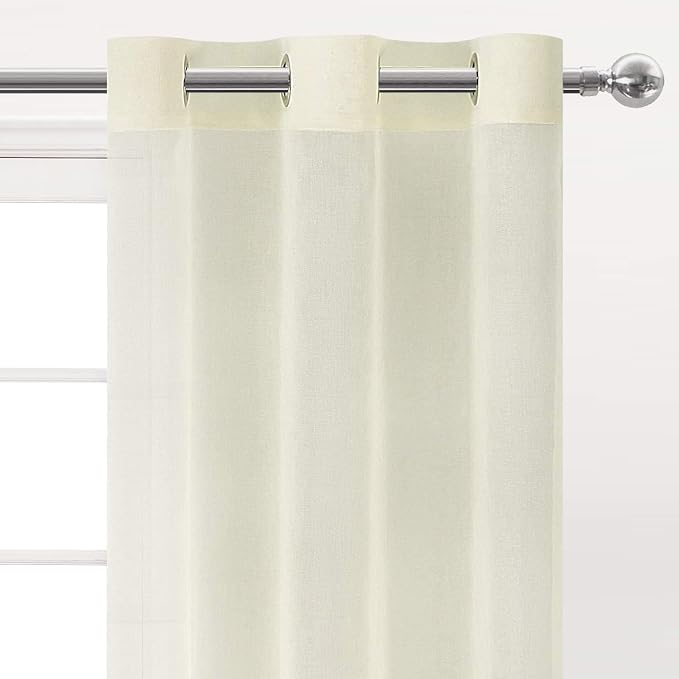 DWCN Ivory Sheer Curtains Linen Look Semi Transparent Voile Grommet Curtains for Living Dining Room Drapes 46 x 45 Inch Long, Set of 2 Panels