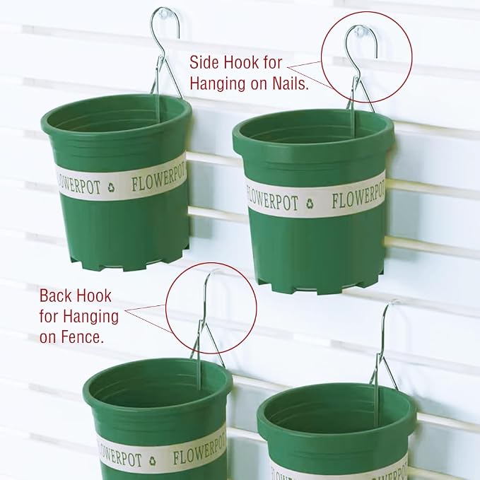 24 Pack Flower wall Pot Holder, Flower Pot Clips for Clay Pot, Hanging Planters, Plant Hanger Hook, Stainless Steel Pot Hangers, Wall Mounted Plant Holder for Indoor and Outdoor Plants(Side Hook)