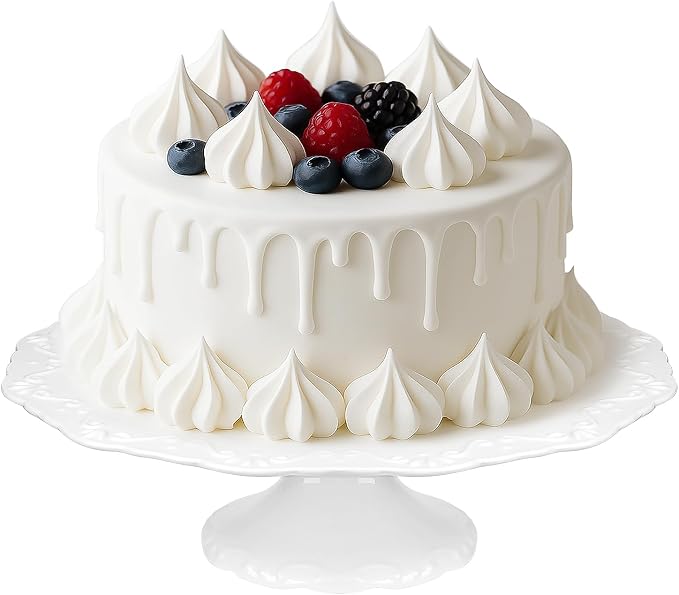 10" White Cake Stand for 8" Cake, Porcelain Cake Plate, Cake Pedestal Stand, Round Dessert Stand, Wedding Cake Stand for Party, Birthday, Baby Shower, Christmas, Mother's Day, Home Decorating Cake Display Stand