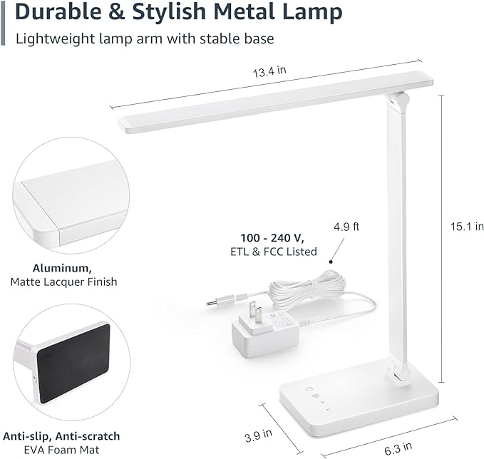 Lepro LED Desk Lamp 9.5W 800lm, Metal Desk Light for Home Office, White