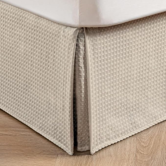 MIYE Pleated Waffle Weave Bed Skirt, Tailored Dust Ruffle 16 Inch Drop Easy Fit, Machine Washable,No Split Corners (Beige, TwinXL - 16" Drop)