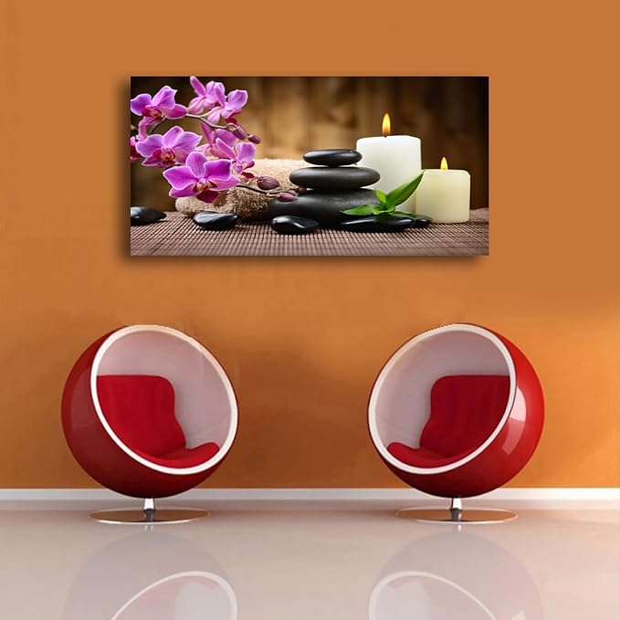 Butterfly Orchid Flowers Pictures Canvas Wall Art for Living room Bedroom Wall Decor,Flowers Wall Art Print Paitnings for home Decor,Morden Artwork Stones and Candles Yoga Atmosphere Canvas Art