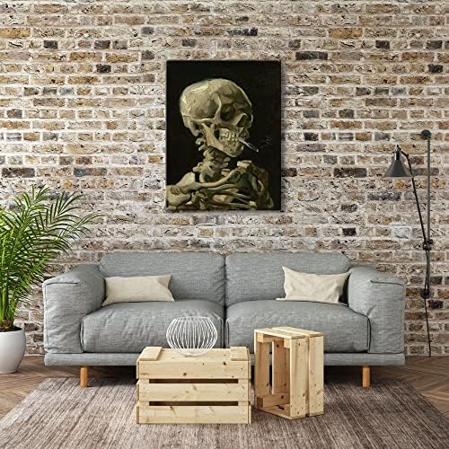 Wieco Art Large Skull of a Skeleton with Burning Cigarette, 1886 by Vincent Van Gogh Canvas Wall Art for Home Decor and Wall Decor Post-Impressionism Canvas Prints Pictures Artwork