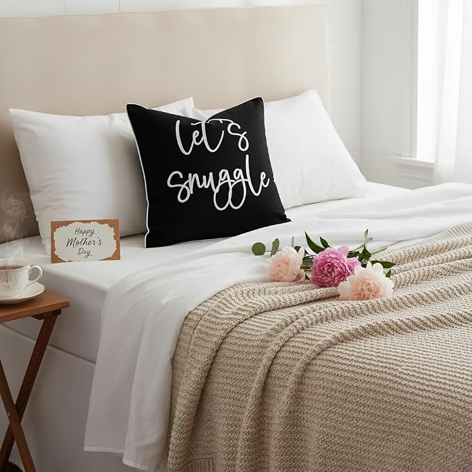 Sunkifover Let's Snuggle Decorative Throw Pillow Cover 18"x18" Black