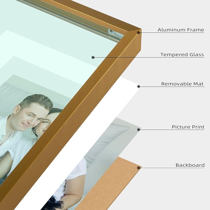 Frametory 6x8 Bronze Aluminum Metal Picture Frame Mat for 4x6 Glass