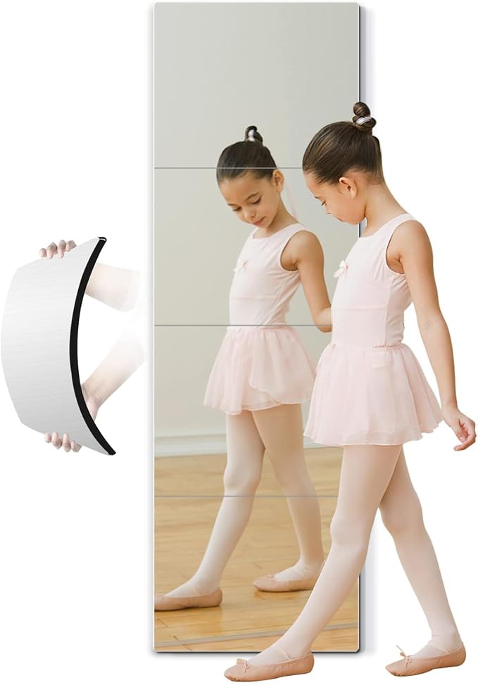 quegau Full Length Safety Shatterproof Mirror for Kids, Plastic Wall Mirror Made of Acrylic Plexiglass, 4 Pcs 12" x14", Long Bedroom Door Closet Mirror for Home Gym Body Workout