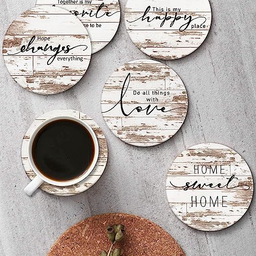 Vintage Farmhouse Coasters for Drinks, Set of 6, Ceramic Stone Vintage Farmhouse