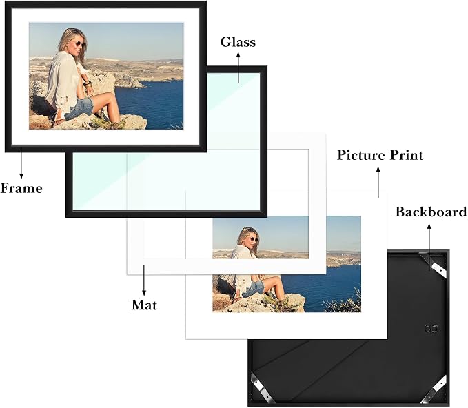 Frametory 12 Pack 6x8 Aluminum Frame with Mat for 5x7 Photo, Black