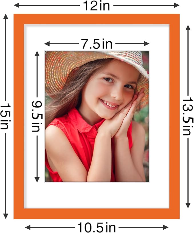 Vittanly 11x14 Picture Frames Set of 9 for Wall Mounting, Orange | Display Pictures 8x10 with Mat or 11x14 without Mat, Engineered Wood with Shatter Resistant Plexiglass, Gallery Photo Frames