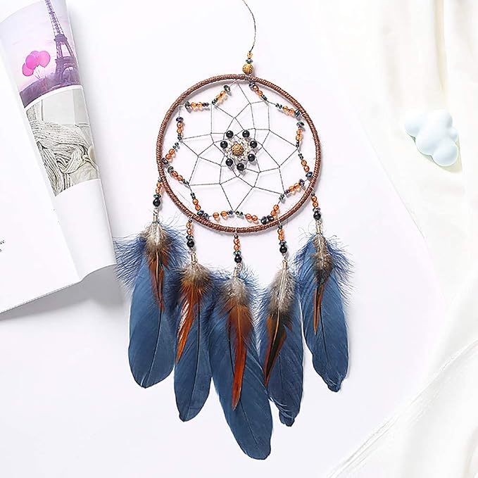 MOONFLY Dream Catcher Handmade Traditional Feather Dreamcatcher Hanging Home Wall Decoration Craft Ornament for Home, Bedroom, Kids, Boys Native American Style Décor (Star)