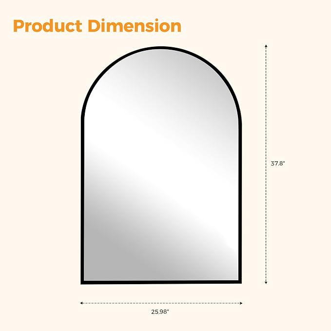 DUMOS 26"x38" Arched Wall Mirror, Bathroom Mirrors for Over Sink, Black | Tempered Glass & Anti Rust Metal Frame, Decor for Entryway, Living Room, Bedroom, Vanity