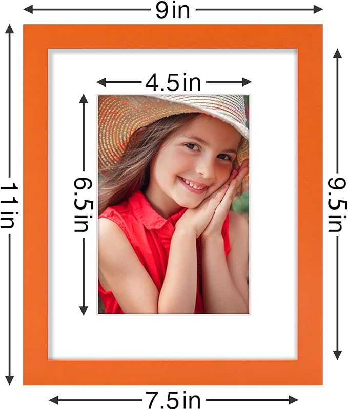 Vittanly 8x10 Picture Frames Set of 9 for Wall or Tabletop Display, Orange | Display Pictures 5x7 with Mat or 8x10 without Mat, Small Photo Frames, Engineered Wood with Shatter Resistant Plexiglass