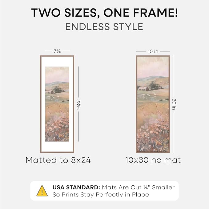 Homeforia 10x30 Mocha Picture Frame, High-End Metal, 8x24 Mat, Glass