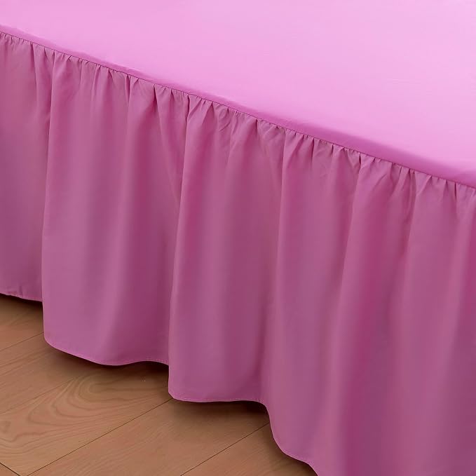Bed Skirt Full Size Ruffled Bed Skirts with Split Corners | 14 Inch Drop Dust Ruffle Bed Skirt with Platform, Pink
