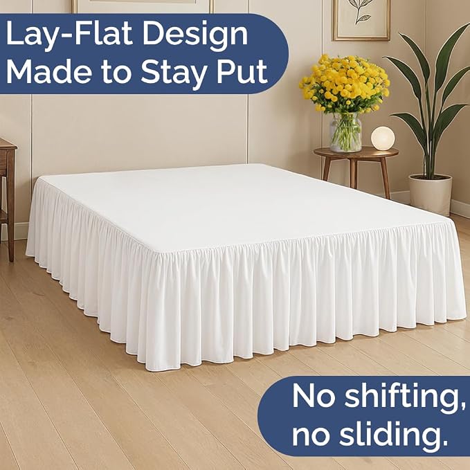 Bedskirt Queen Ruffle - Ruffled Bed Skirt - 12 Inch Drop - Antique White | Bedskirt with Platform, Ultra-Soft Premium Hotel Quality, Wrinkle Free, Fade & Shrink Resistant, for Women, Men, Kids & Teens