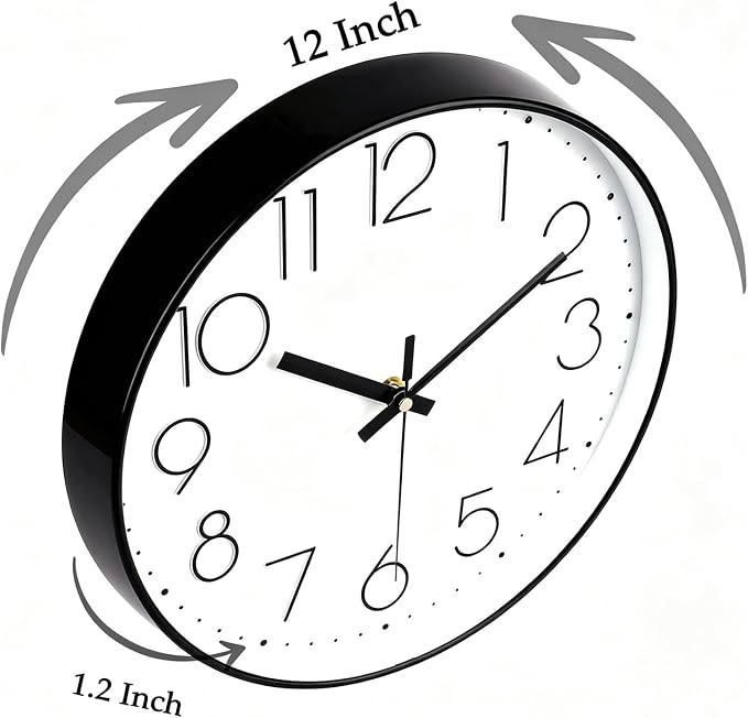 2 Pack Black Wall Clock 12 Inch Modern Silent Battery Operated Wall Clocks | Office Kitchen Classroom School