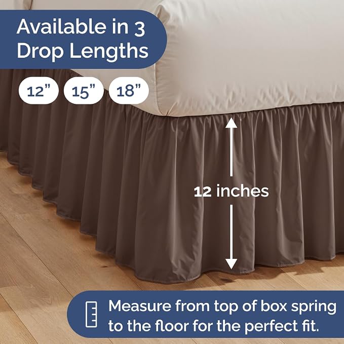 Bedskirt Queen Size Ruffle - Ruffled Bed Skirt - 12 Inch Drop - Brown | Bedskirt with Platform, Ultra-Soft Premium Hotel Quality, Wrinkle Free, Fade & Shrink Resistant, for Women, Men, Kids & Teens