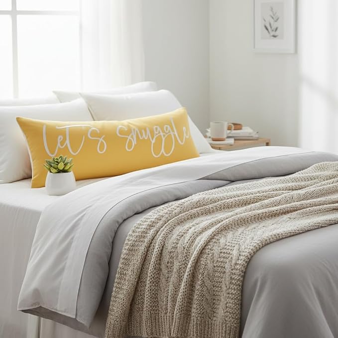 Sunkifover Let's Snuggle Decorative Lumbar Pillow Cover 14"x36" Yellow