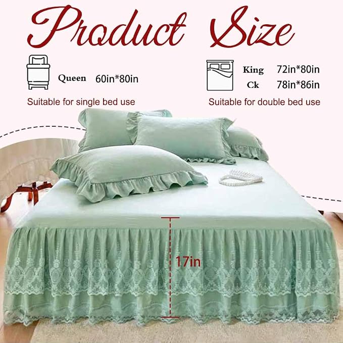 Lace Bed Skirt & Bedsheet Queen Size - 17 in. Drop, Easy Fit Ruffled Bedskirt Wrap Around Bedcover, Anti Wrinkle & Fade