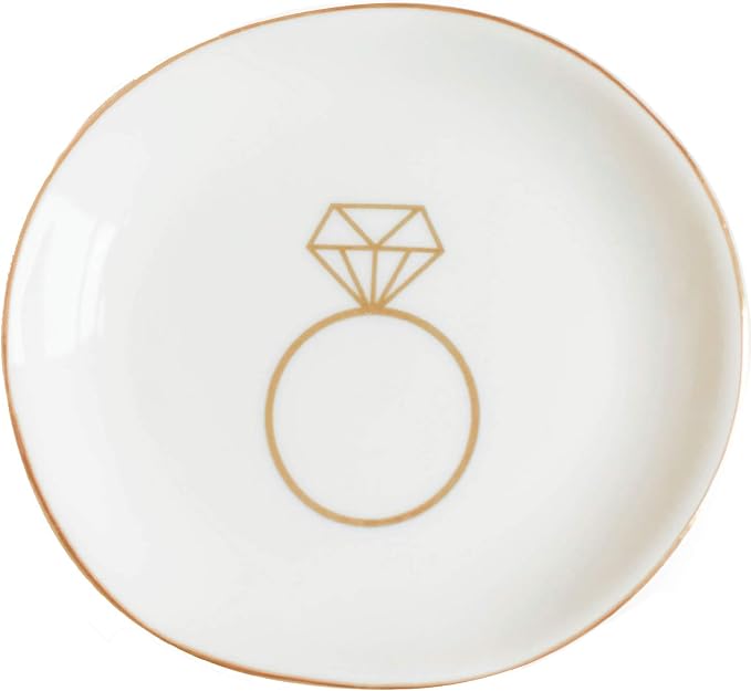 Sweet Water Decor Ring Jewelry Dish Tray | Great for Her Engagement Engaged Ring Dish Holder Bride Ring Holder Gold Ceramic Trinket Tray Wedding Accessories