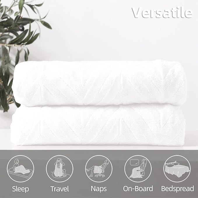 Whale Flotilla Flannel Fleece Throw Blanket for Couch, White | Lightweight Breathable Soft Sofa Throws, Plush Fluffy Chevron Design Decorative Blankets for All Season, 50x60 Inch